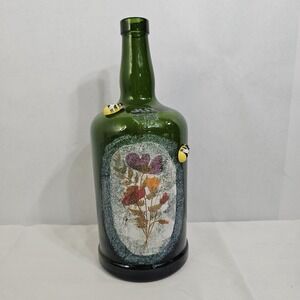 VTG Yvon Mau Bordeaux Green Glass Bottle Embossed‎ 4 Leaf Clover- Bees-12in Tall